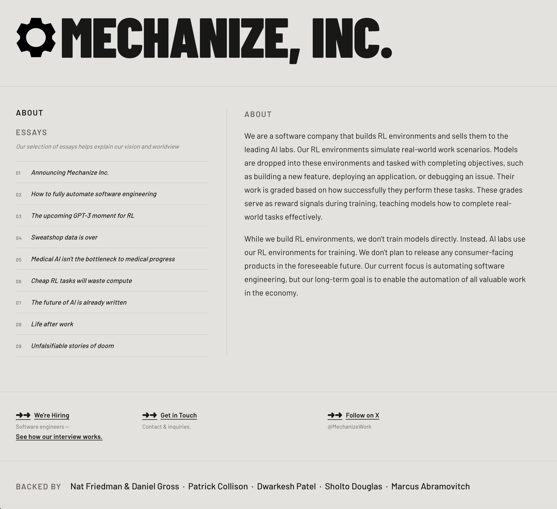 Full-page screenshot of the redesigned Mechanize site in a browser window