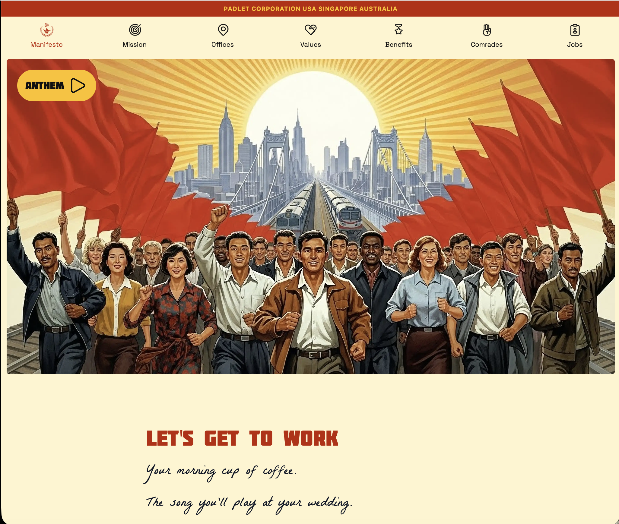 Padlet jobs website homepage with playful illustration and bold typography