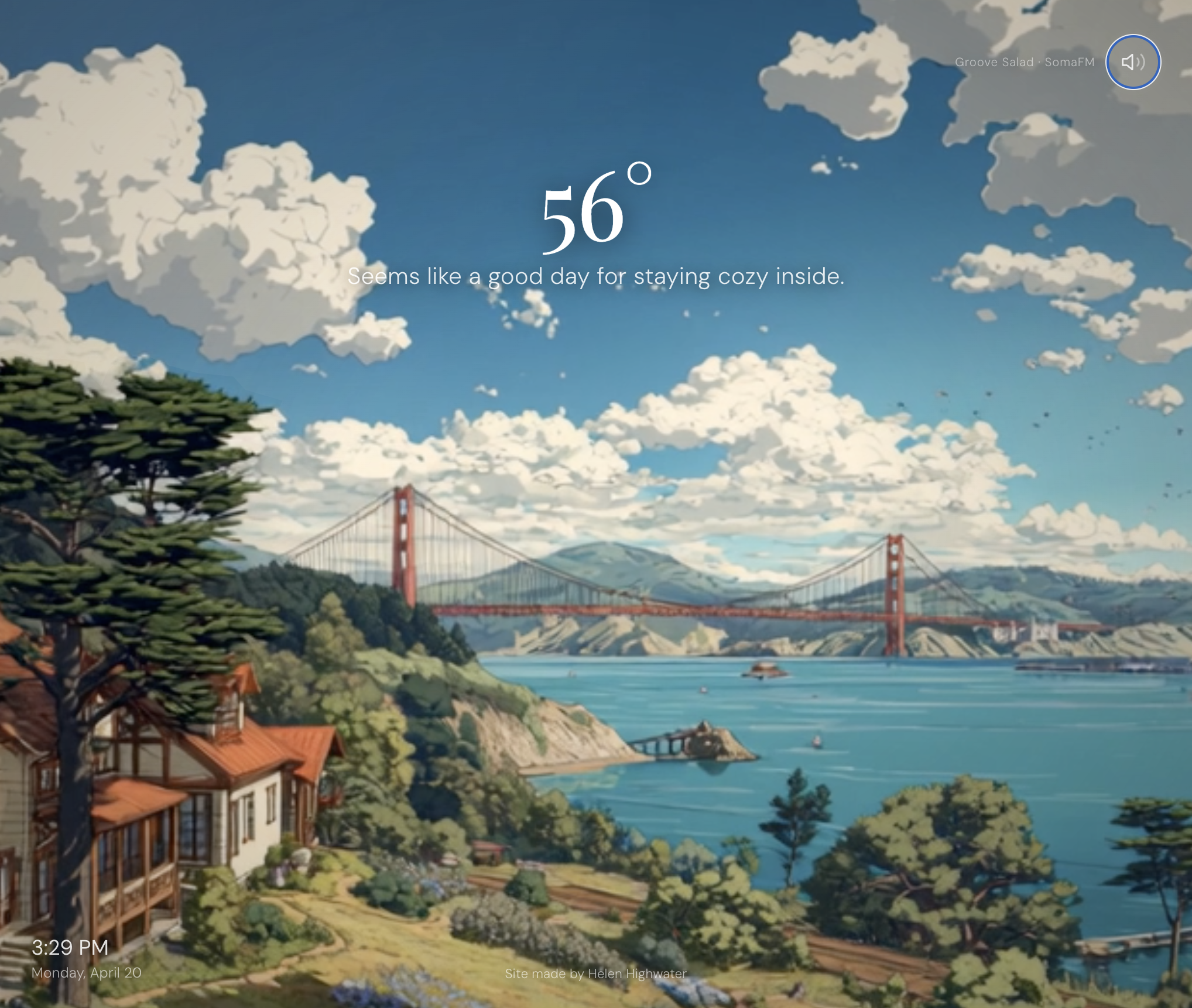 Screenshot of the Presidio vibes demo site with outdoor Presidio scene and lofi-style UI